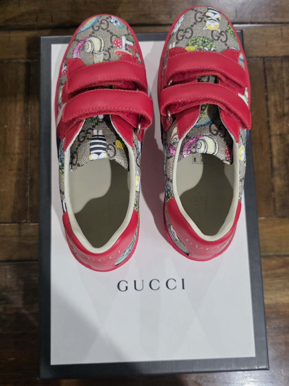 Gucci Kids Red GG Supreme Velcro Strap Sneakers Like New
